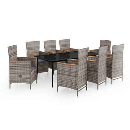Set da Pranzo da Giardino 9 pz con Cuscini Grigio
