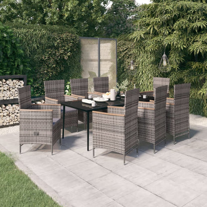 Set da Pranzo da Giardino 9 pz con Cuscini Grigio