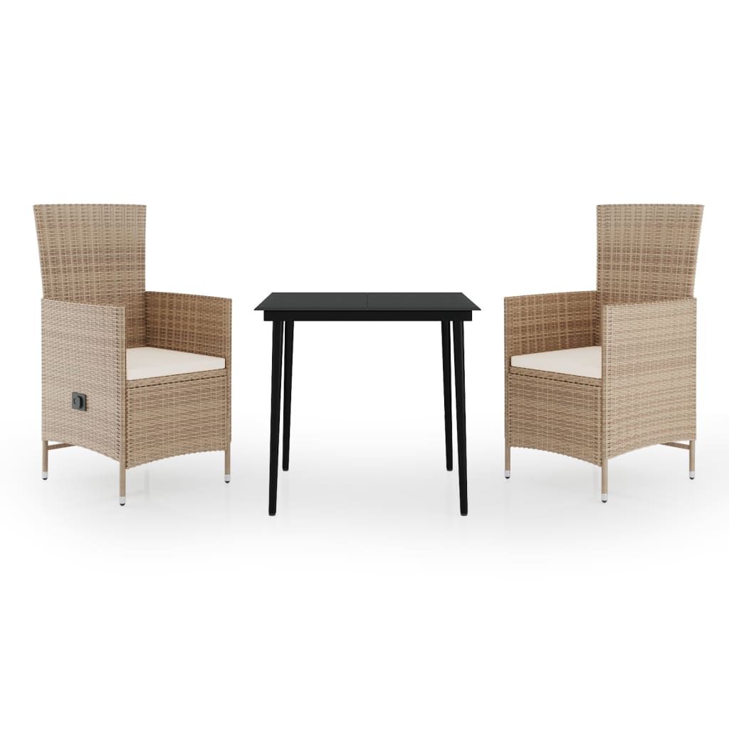 Set da Pranzo da Giardino 3 pz con Cuscini Beige