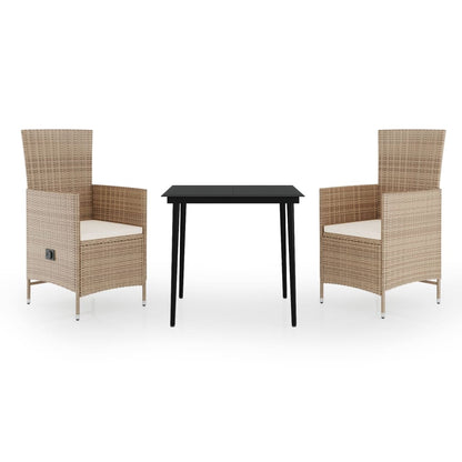 Set da Pranzo da Giardino 3 pz con Cuscini Beige