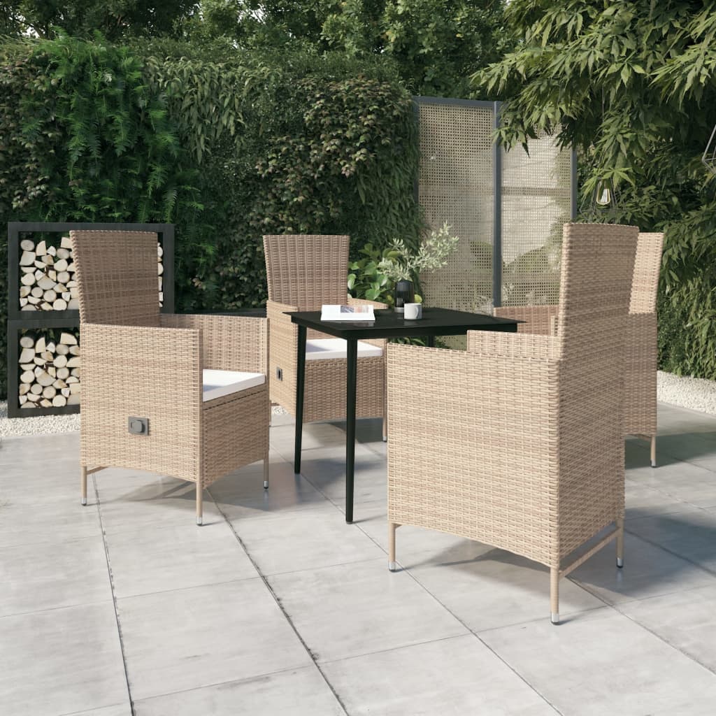 Set da Pranzo da Giardino 5 pz con Cuscini Beige