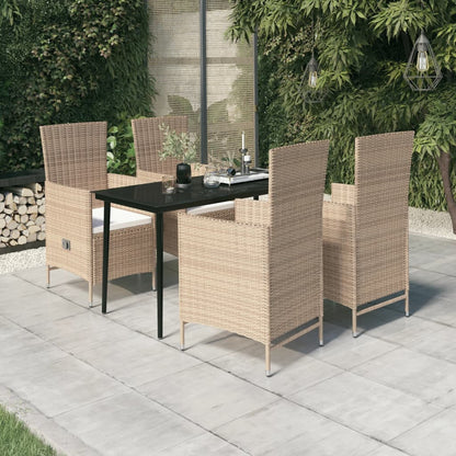 Set da Pranzo da Giardino 5 pz con Cuscini Beige