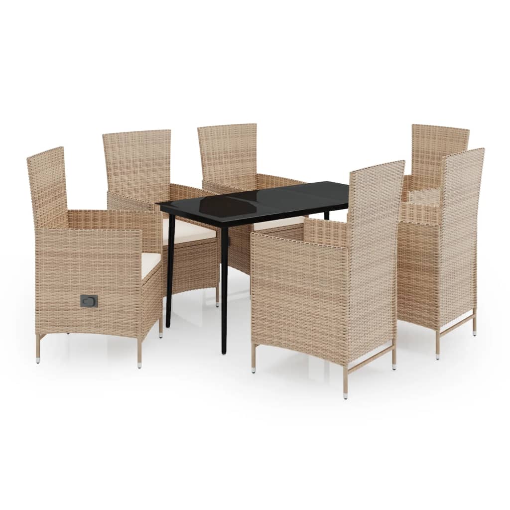 Set da Pranzo da Giardino 7 pz con Cuscini Beige