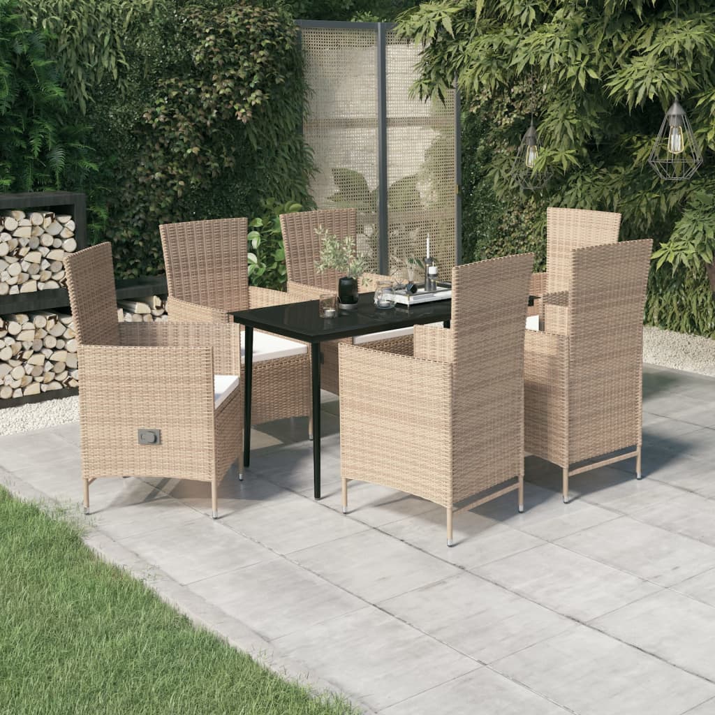 Set da Pranzo da Giardino 7 pz con Cuscini Beige