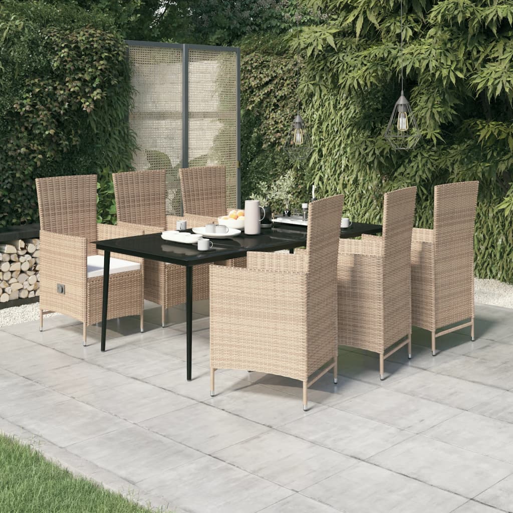 Set da Pranzo da Giardino 7 pz con Cuscini Beige