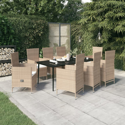 Set da Pranzo da Giardino 9 pz con Cuscini Beige