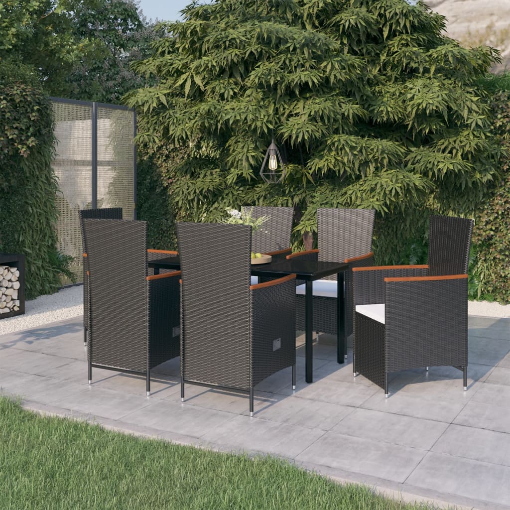 Set da Pranzo da Giardino 7 pz con Cuscini Nero