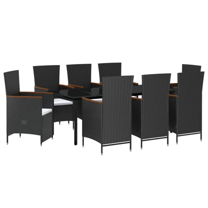 Set da Pranzo da Giardino 9 pz con Cuscini Nero