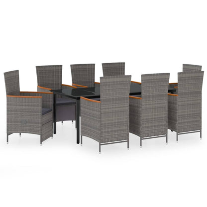 Set da Pranzo da Giardino 9 pz con Cuscini Grigio