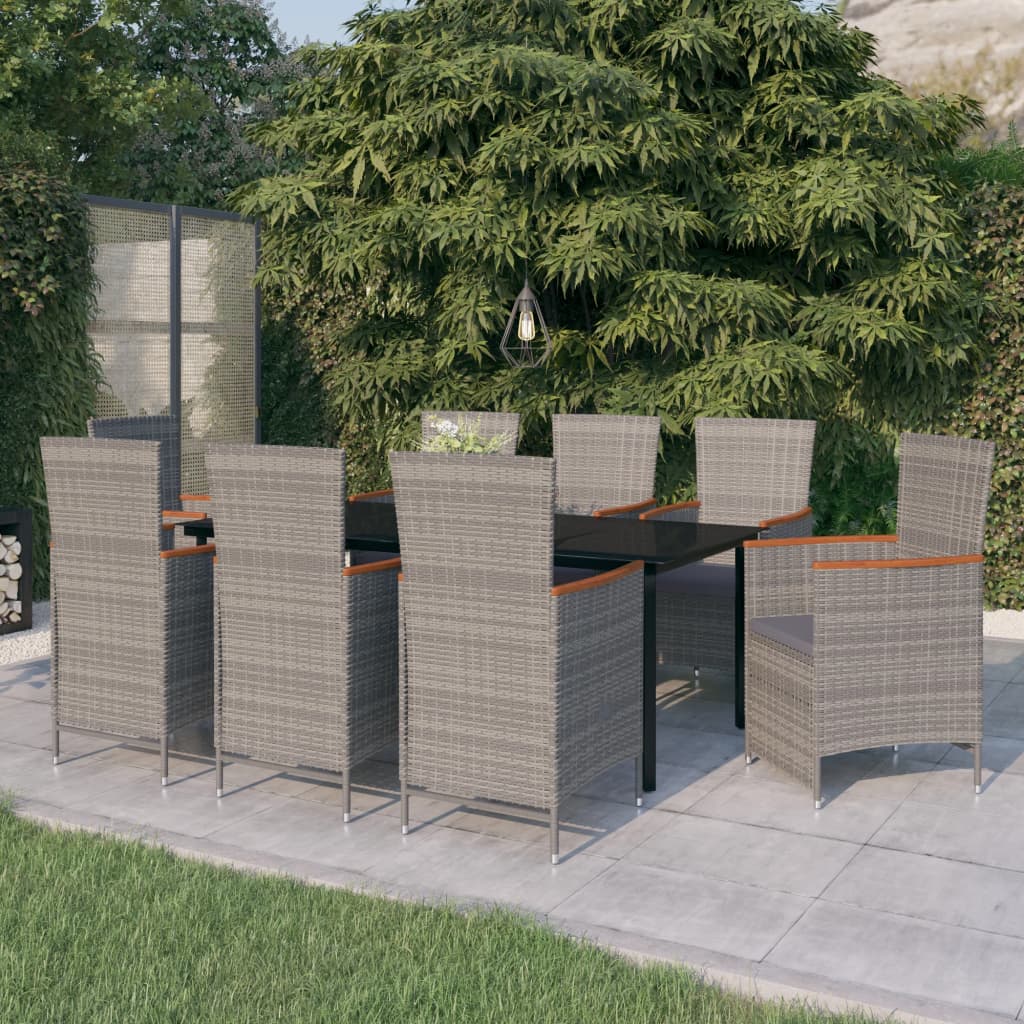 Set da Pranzo da Giardino 9 pz con Cuscini Grigio