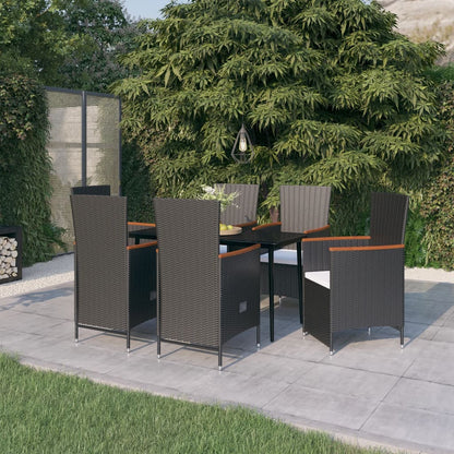 Set da Pranzo da Giardino 7 pz con Cuscini Nero