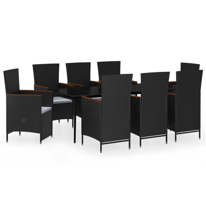 Set da Pranzo da Giardino 9 pz con Cuscini Nero