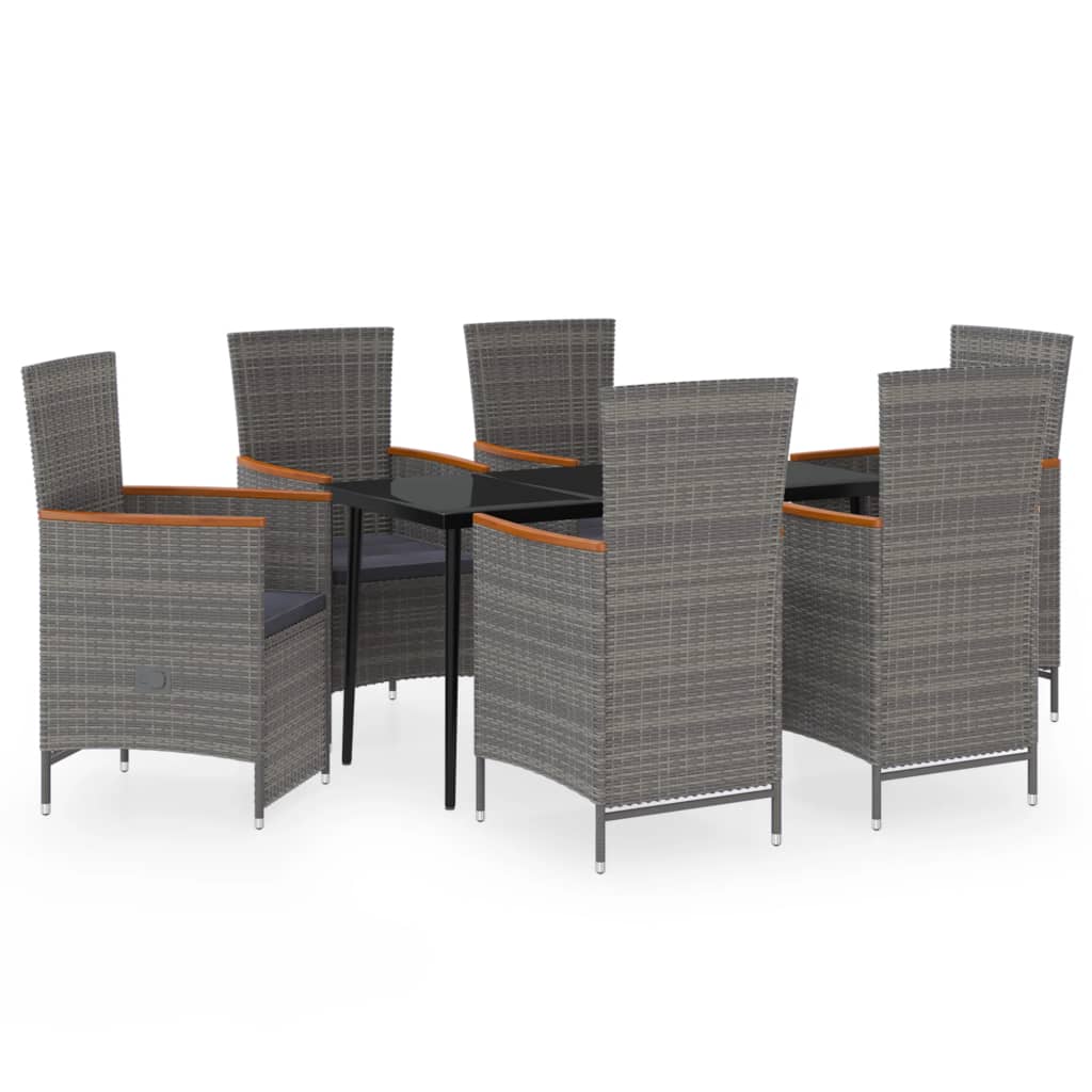 Set da Pranzo da Giardino 7 pz con Cuscini Grigio