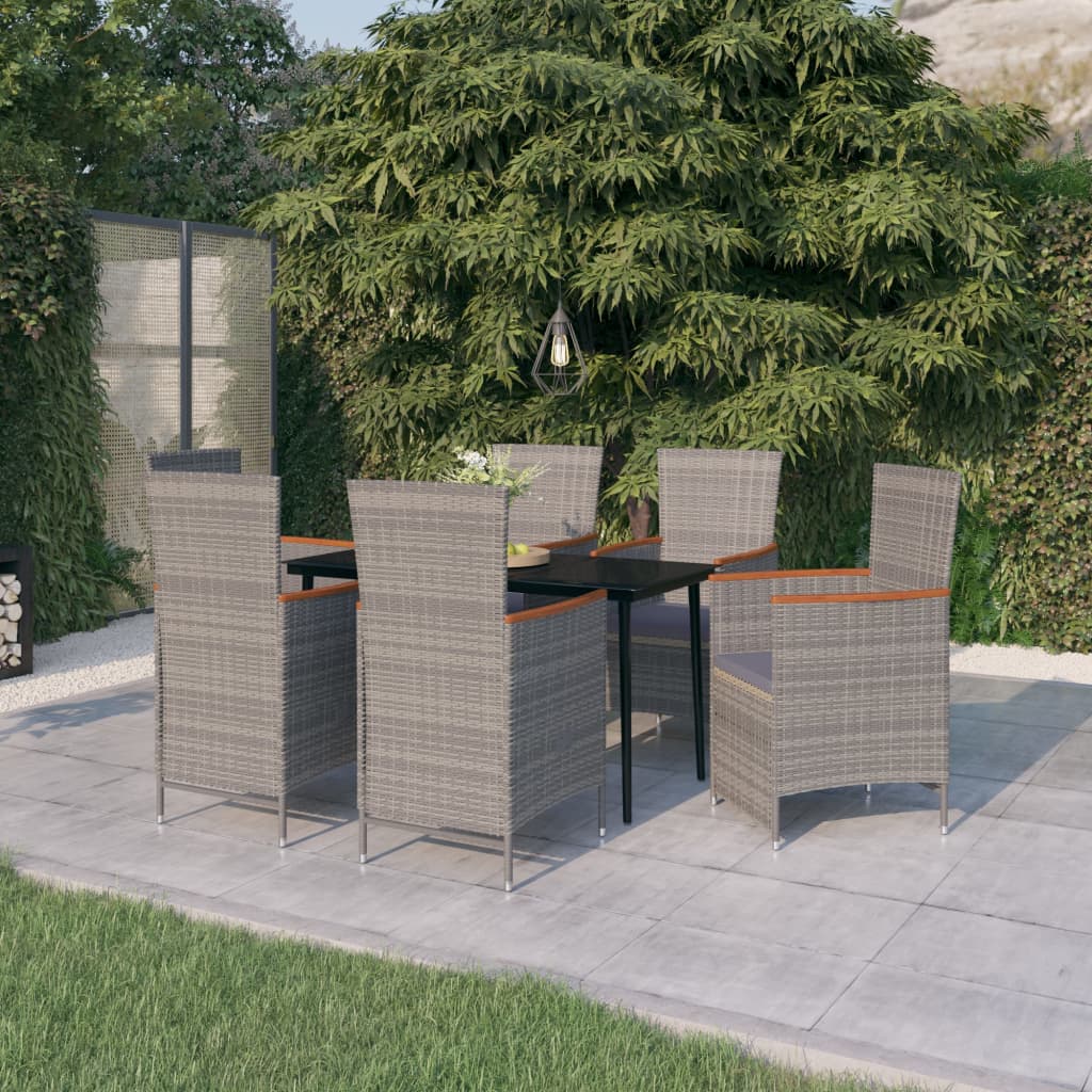 Set da Pranzo da Giardino 7 pz con Cuscini Grigio