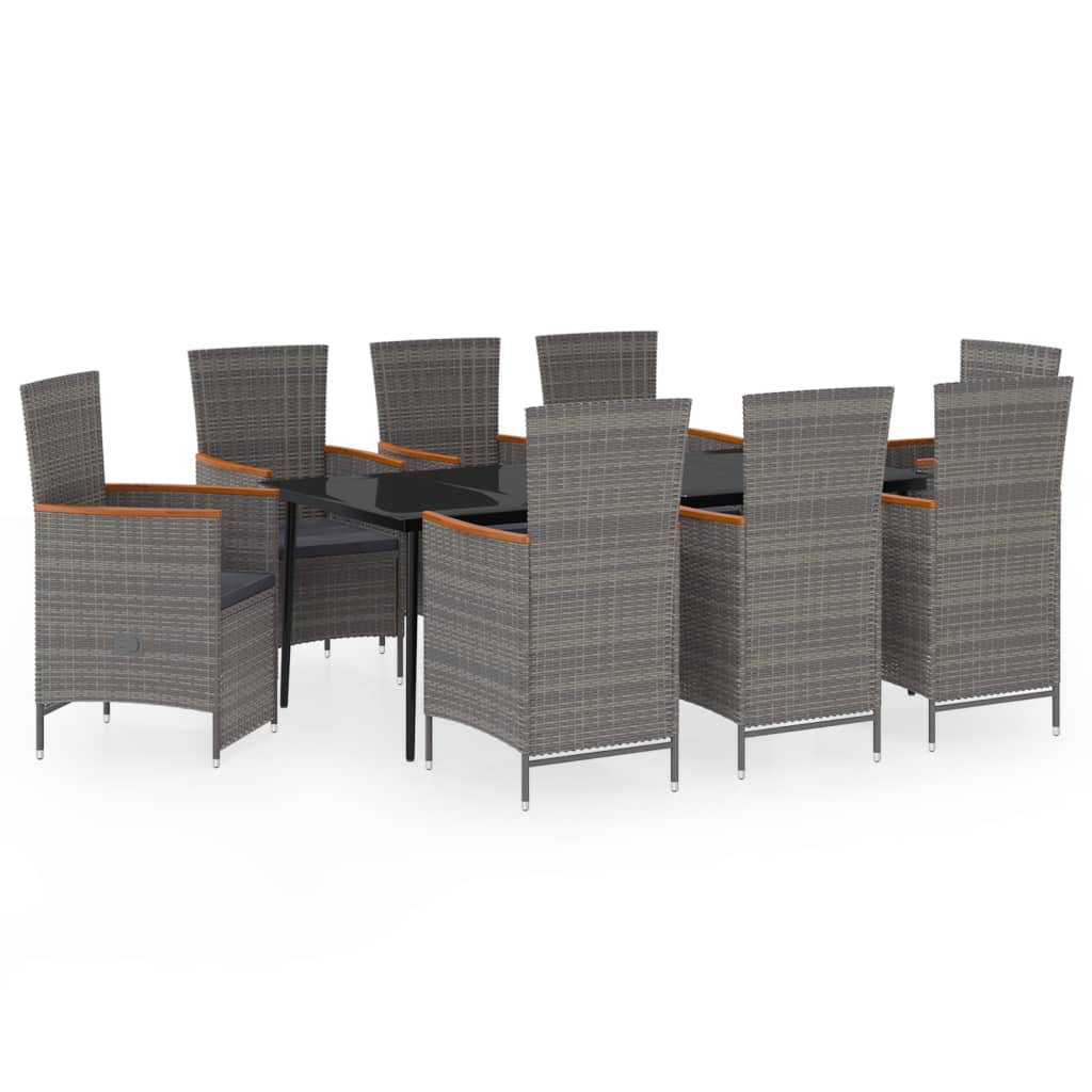 Set da Pranzo da Giardino 9 pz con Cuscini Grigio