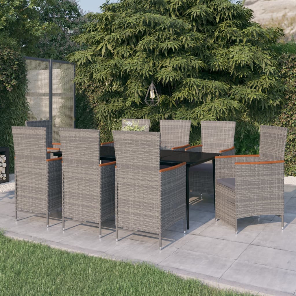 Set da Pranzo da Giardino 9 pz con Cuscini Grigio