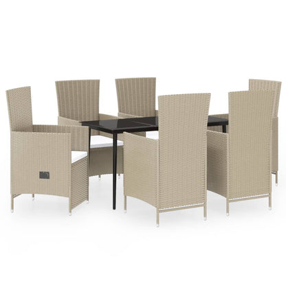 Set da Pranzo da Giardino 7 pz con Cuscini Beige