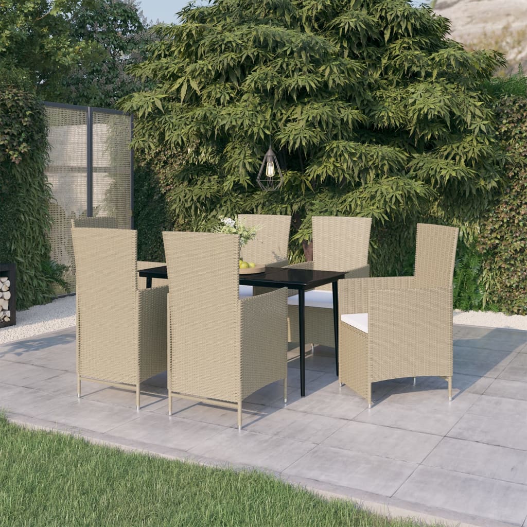 Set da Pranzo da Giardino 7 pz con Cuscini Beige