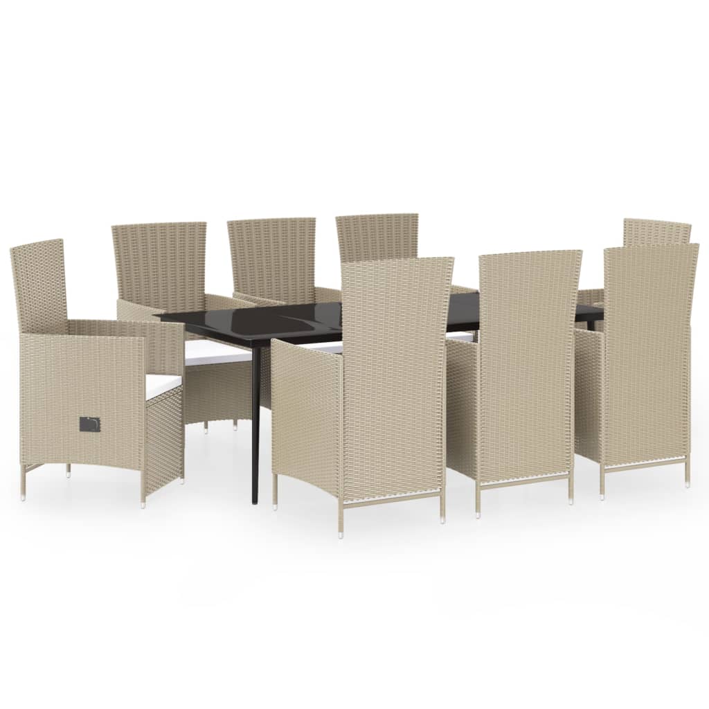 Set da Pranzo da Giardino 9 pz con Cuscini Beige