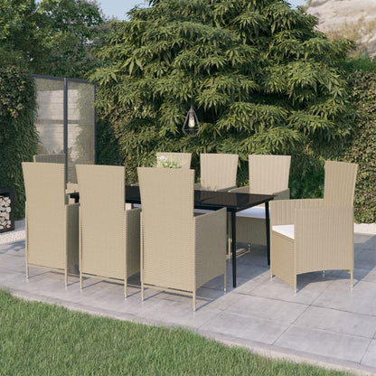 Set da Pranzo da Giardino 9 pz con Cuscini Beige