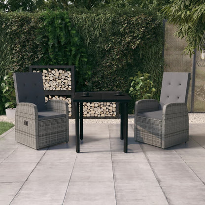 Set da Pranzo da Giardino 3 pz con Cuscini Grigio