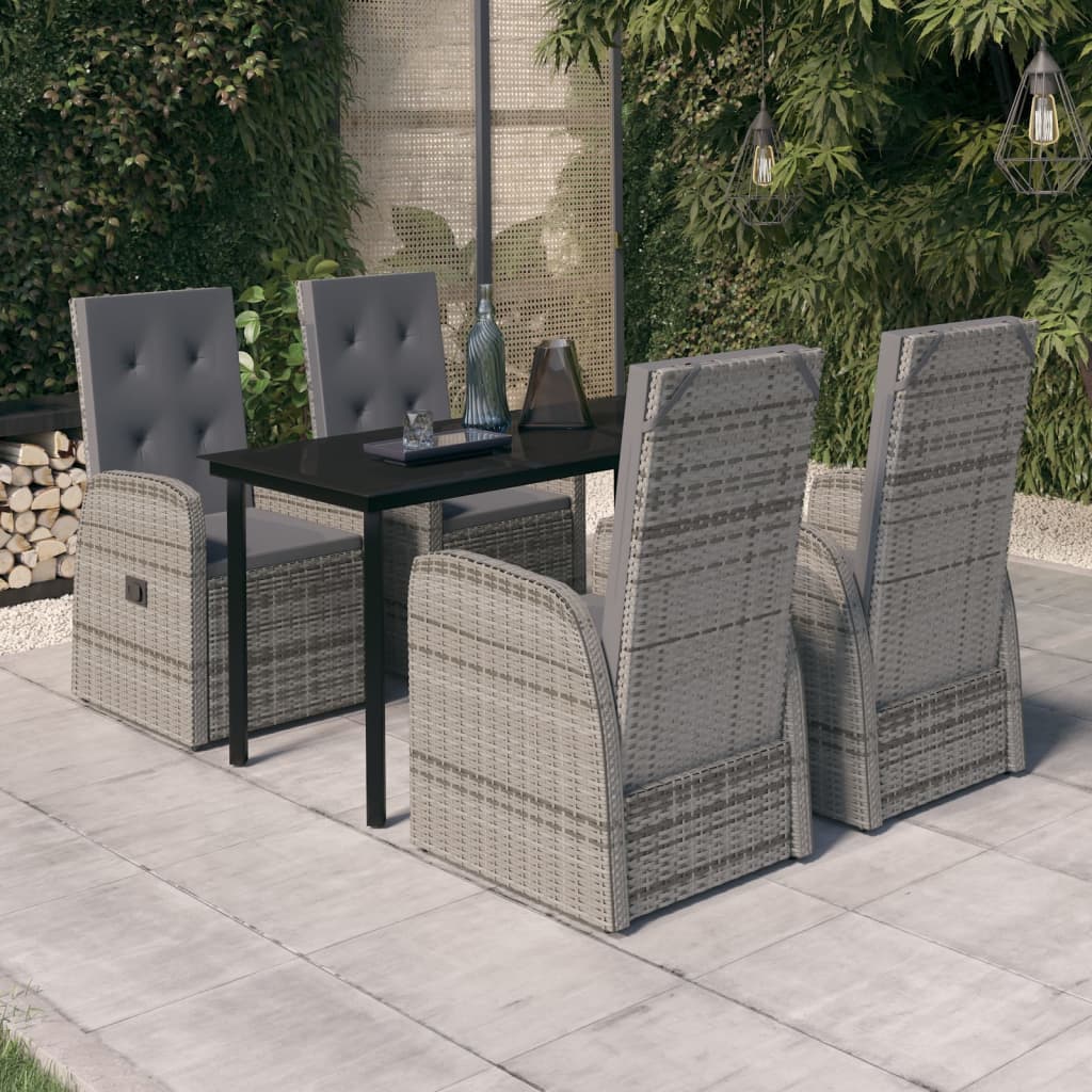 Set da Pranzo da Giardino 5 pz con Cuscini Grigio