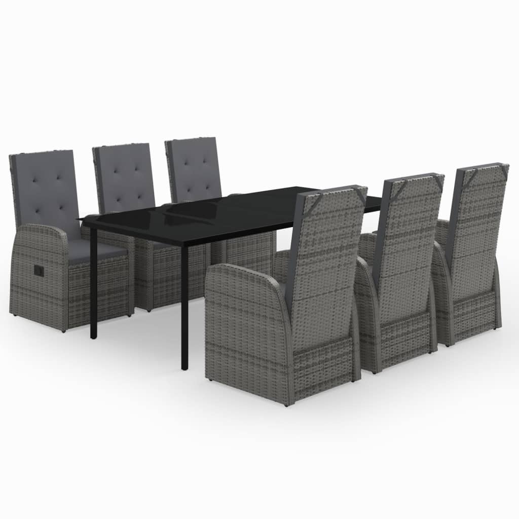 Set da Pranzo da Giardino 7 pz con Cuscini Grigio