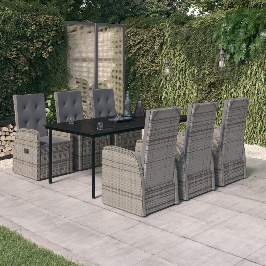 Set da Pranzo da Giardino 7 pz con Cuscini Grigio