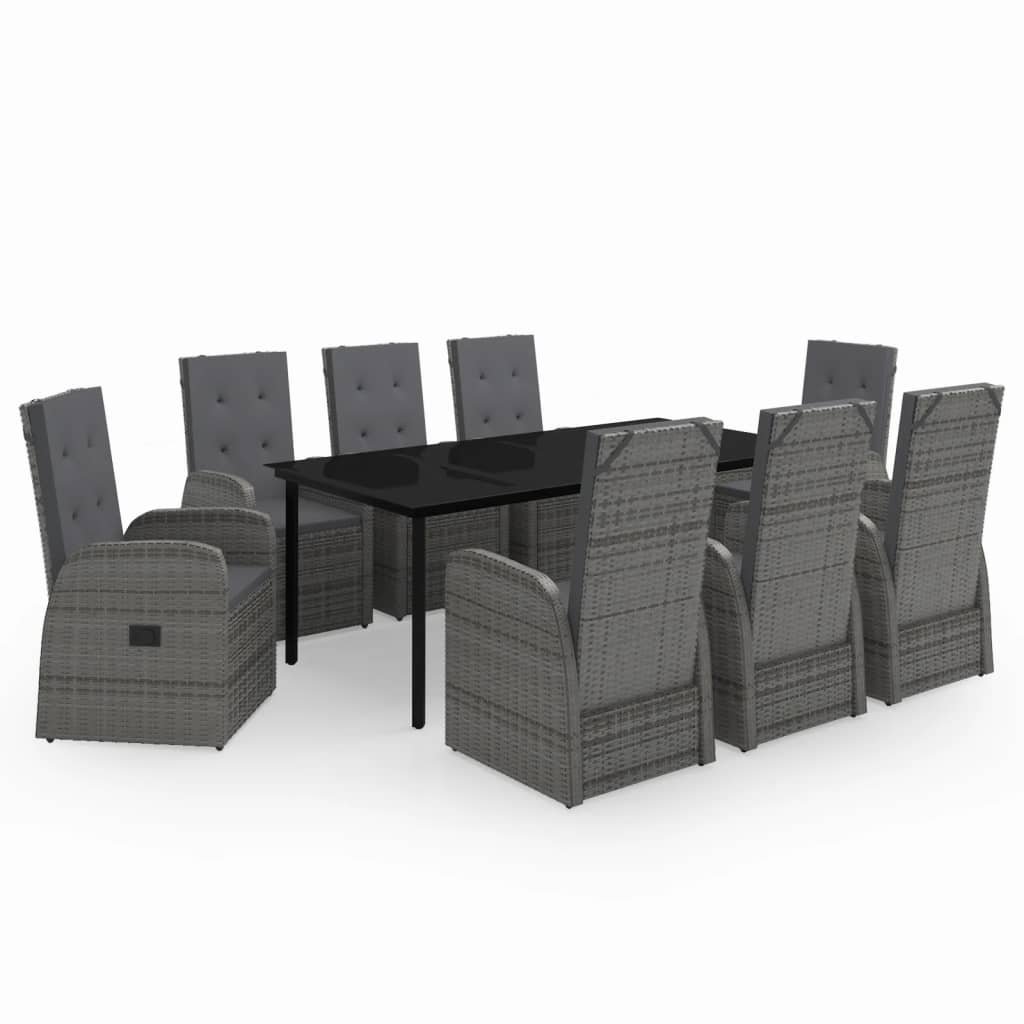 Set da Pranzo da Giardino 9 pz con Cuscini Grigio