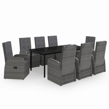 Set da Pranzo da Giardino 9 pz con Cuscini Grigio