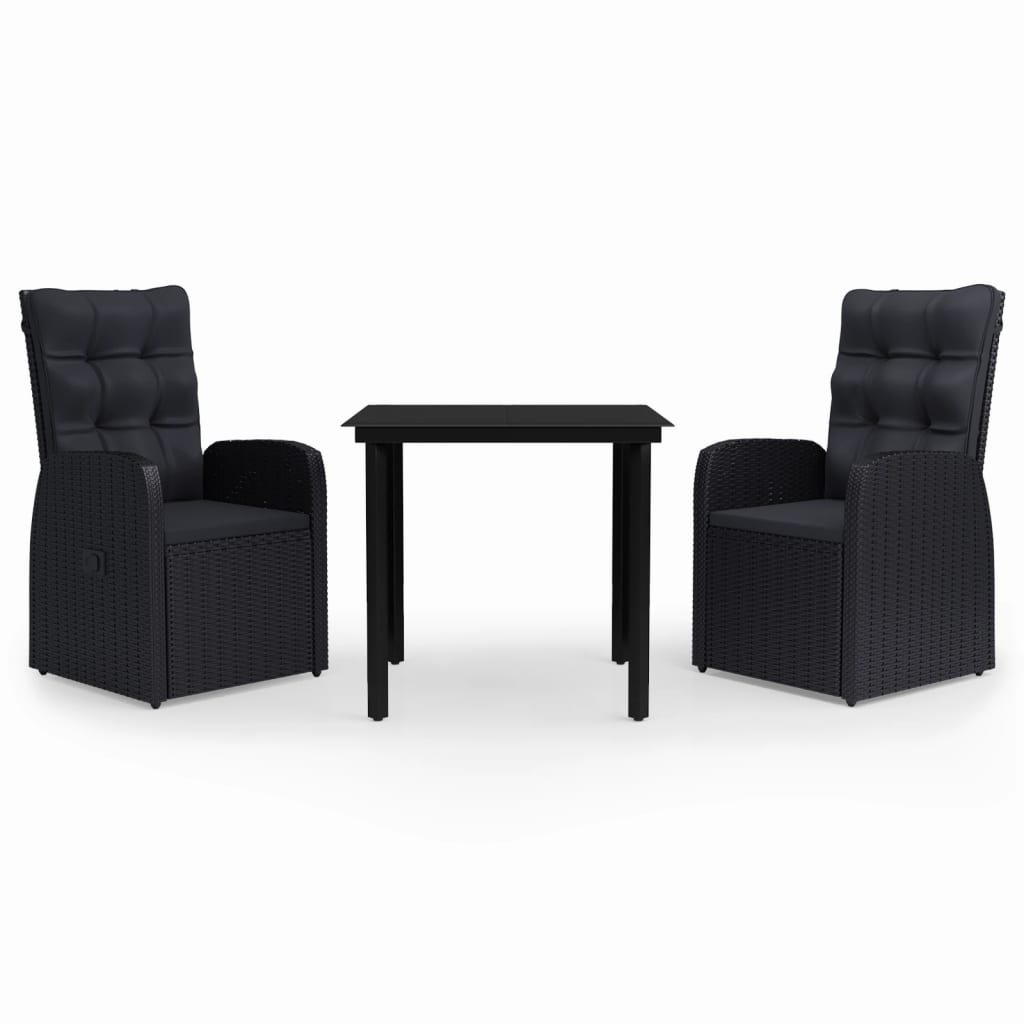 Set da Pranzo da Giardino 3 pz con Cuscini Nero