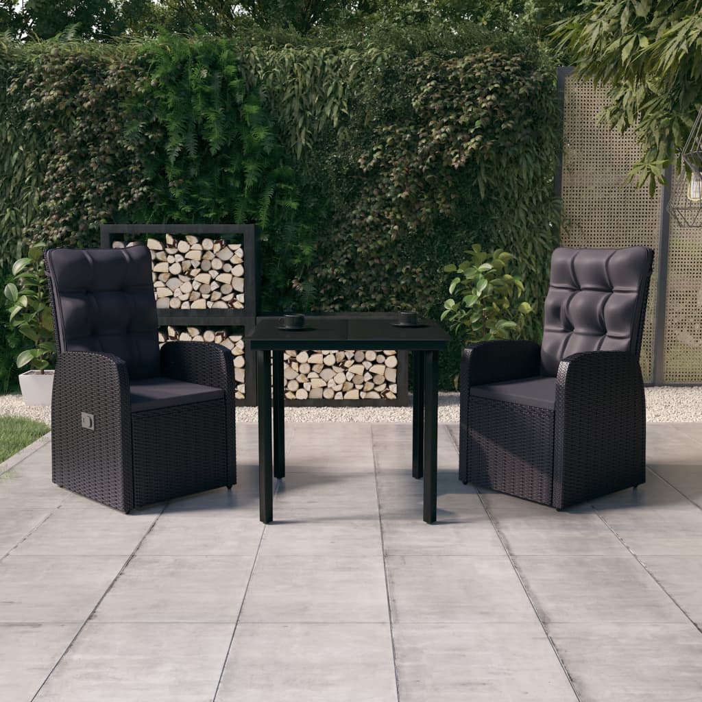 Set da Pranzo da Giardino 3 pz con Cuscini Nero