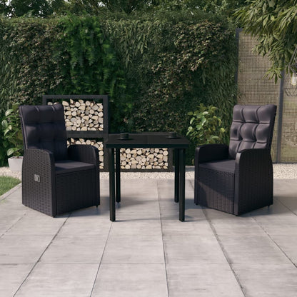 Set da Pranzo da Giardino 3 pz con Cuscini Nero