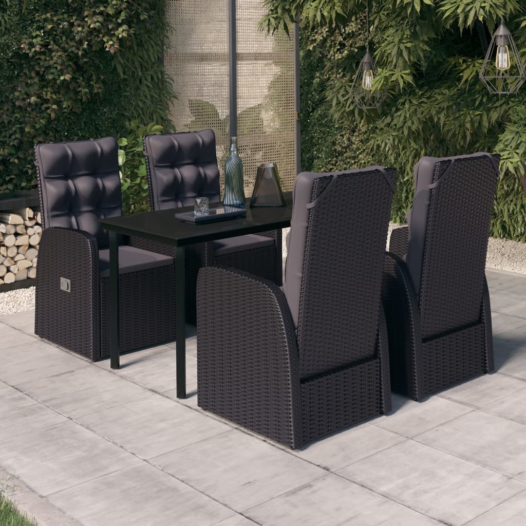 Set da Pranzo da Giardino 5 pz con Cuscini Nero