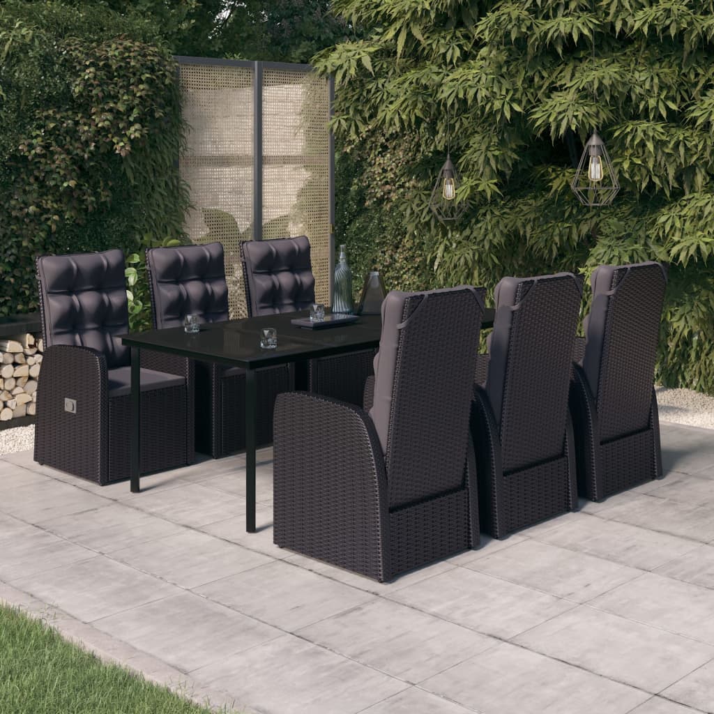 Set da Pranzo da Giardino 7 pz con Cuscini Nero