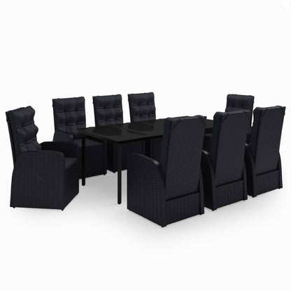 Set da Pranzo da Giardino 9 pz con Cuscini Nero