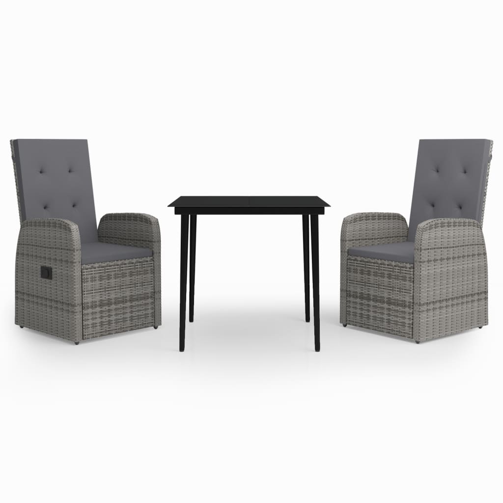 Set da Pranzo da Giardino 3 pz con Cuscini Grigio