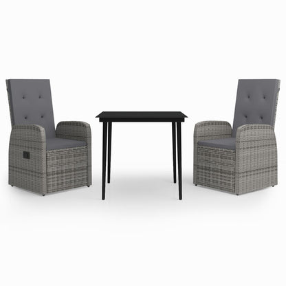 Set da Pranzo da Giardino 3 pz con Cuscini Grigio