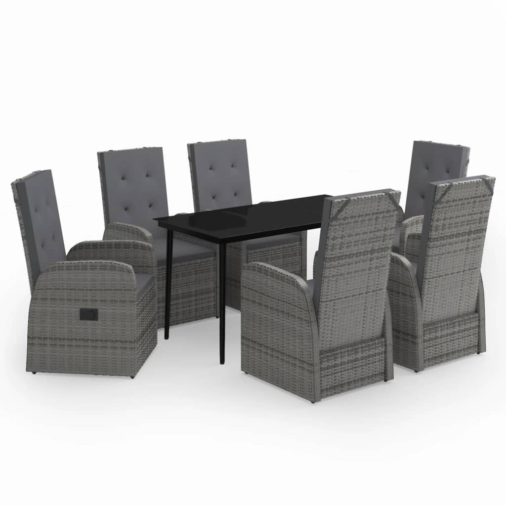 Set da Pranzo da Giardino 7 pz con Cuscini Grigio