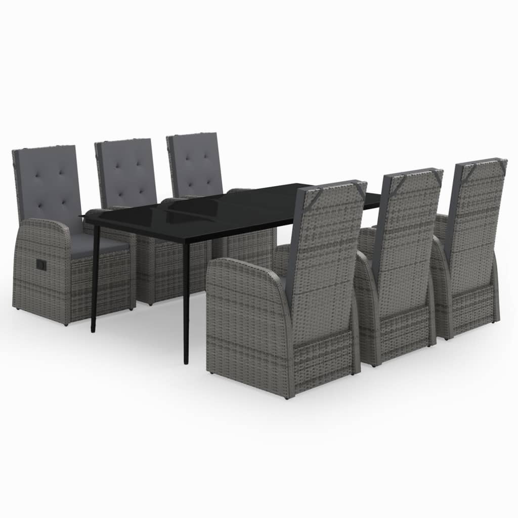 Set da Pranzo da Giardino 7 pz con Cuscini Grigio