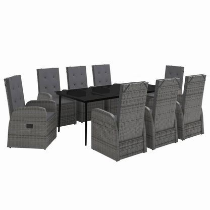 Set da Pranzo da Giardino 9 pz con Cuscini Grigio