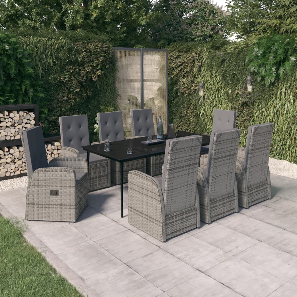 Set da Pranzo da Giardino 9 pz con Cuscini Grigio