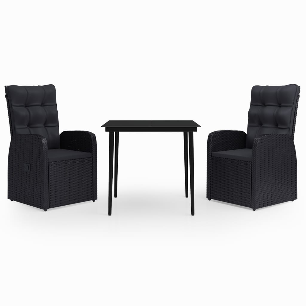Set da Pranzo da Giardino 3 pz con Cuscini Nero