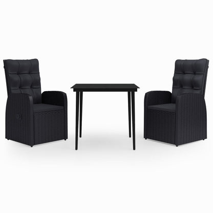 Set da Pranzo da Giardino 3 pz con Cuscini Nero