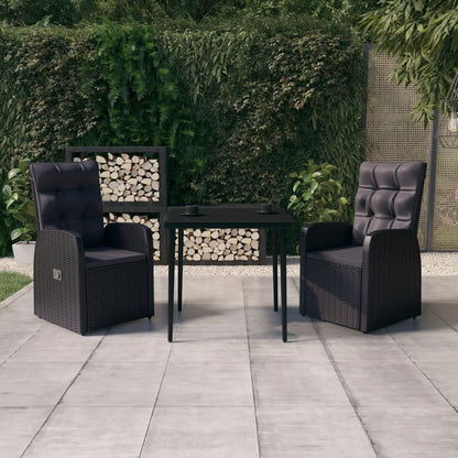 Set da Pranzo da Giardino 3 pz con Cuscini Nero