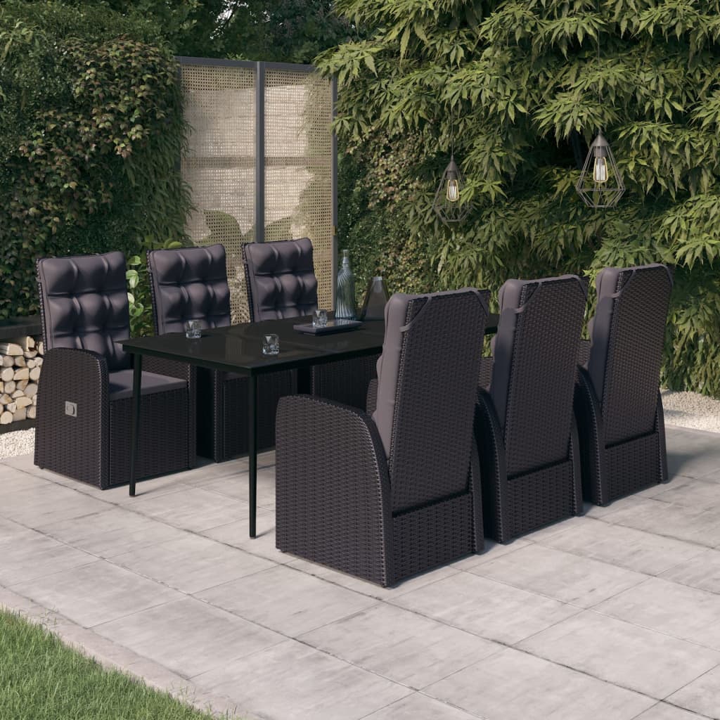 Set da Pranzo da Giardino 7 pz con Cuscini Nero