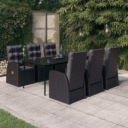 Set da Pranzo da Giardino 7 pz con Cuscini Nero
