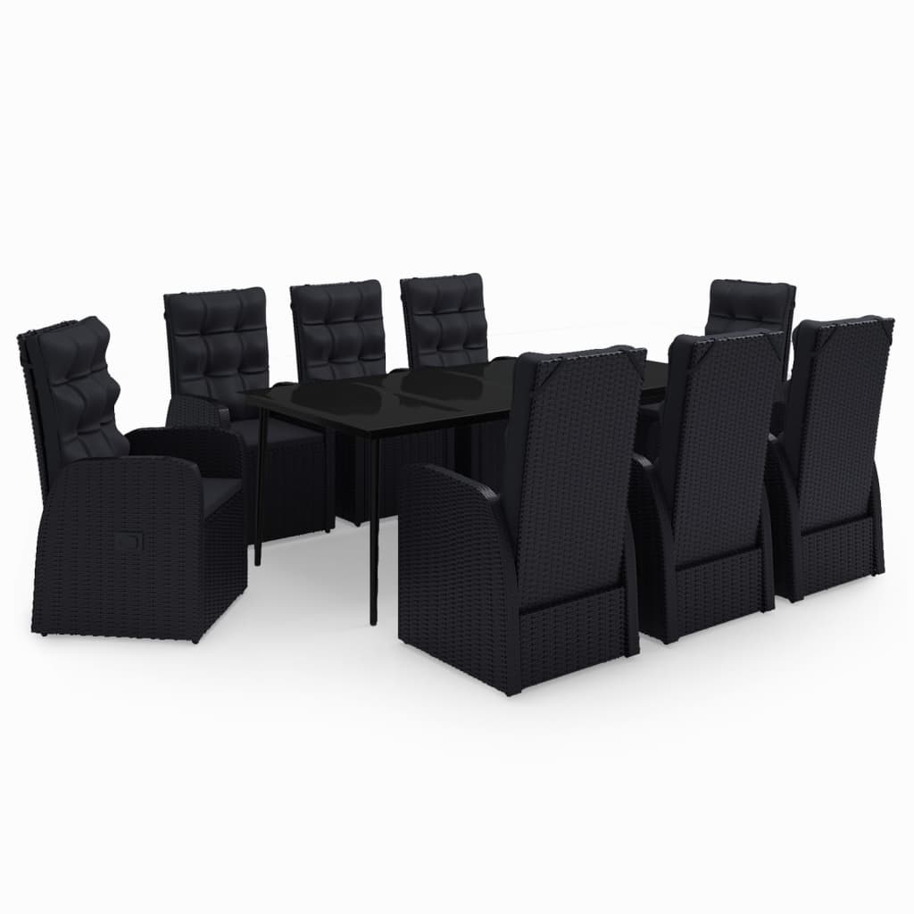 Set da Pranzo da Giardino 9 pz con Cuscini Nero
