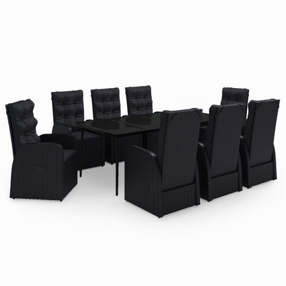 Set da Pranzo da Giardino 9 pz con Cuscini Nero
