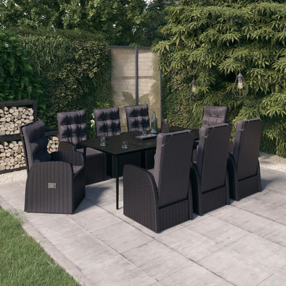 Set da Pranzo da Giardino 9 pz con Cuscini Nero